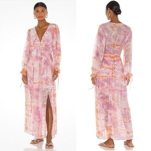 Young Fabulous & Broke Womens Peach Pink Tie Dye Prairie Casual Maxi Dress